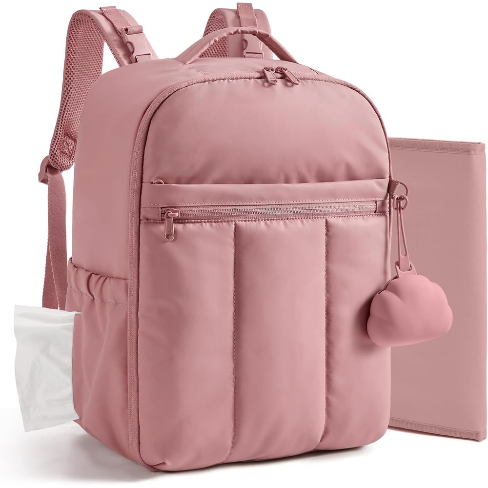 image:imageBAGSMART Diaper Backpack with Insulated Pockets amp Changing PadBlackDark Pink
