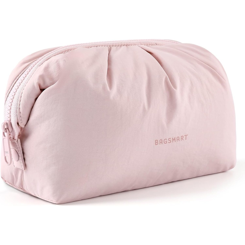 image:imageBAGSMART Makeup Bag Travel Toiletry Bag Cute Make Up Bag Large Capacity Cosmetic Bags for Women Wideopen Makeup Pouch Travel Essentials Toiletries Accessories Brushes PinkPink
