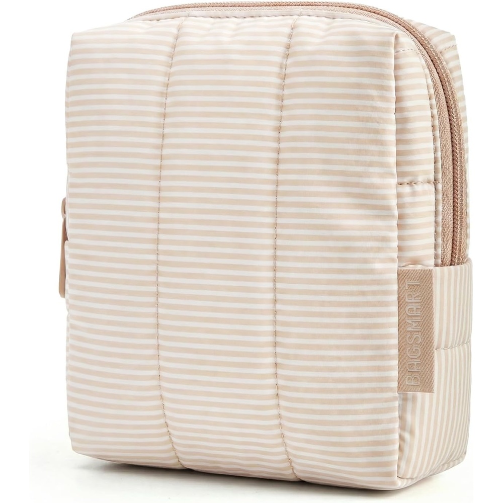 image:imageBAGSMART Puffy Padded Travel Makeup Bag Duo Large amp Small for Women Black10Khaki Strip