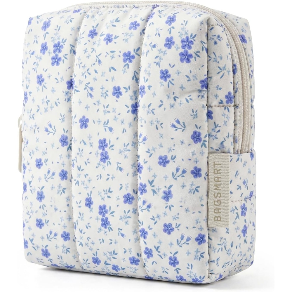 image:imageBAGSMART Puffy Padded Travel Makeup Bag Duo Large amp Small for Women Black11Blue Ditsy Floral