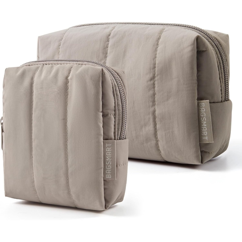 image:imageBAGSMART Puffy Padded Travel Makeup Bag Duo Large amp Small for Women Black14Brown
