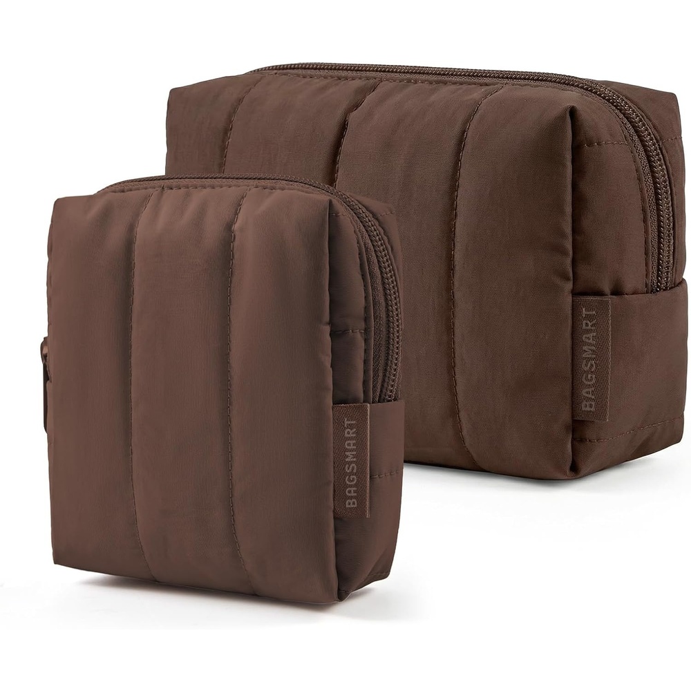 image:imageBAGSMART Puffy Padded Travel Makeup Bag Duo Large amp Small for Women Black16Chocolate