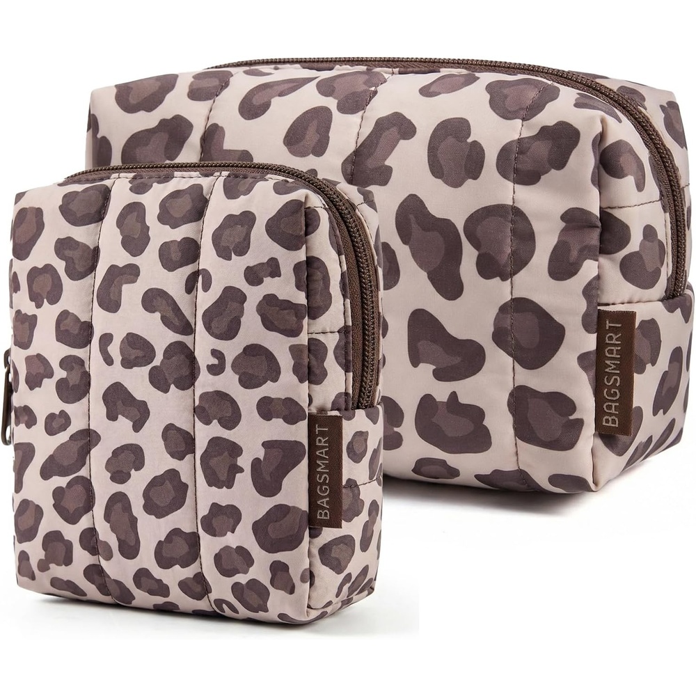 image:imageBAGSMART Puffy Padded Travel Makeup Bag Duo Large amp Small for Women Black17Leopard