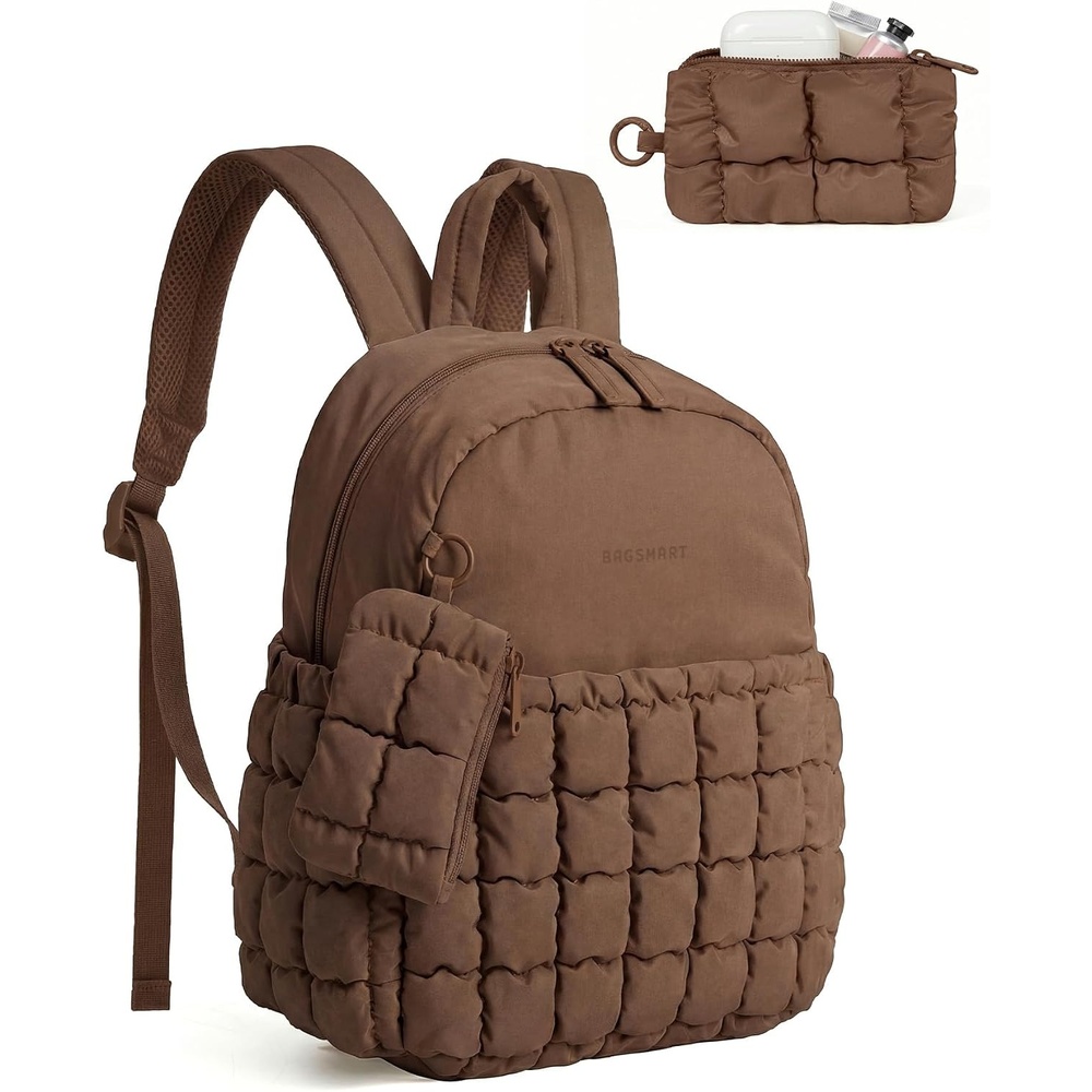 image:imageBAGSMART Small Backpacks for Women Puffer Mini Backpack Purse with PouchCcoffee Brown
