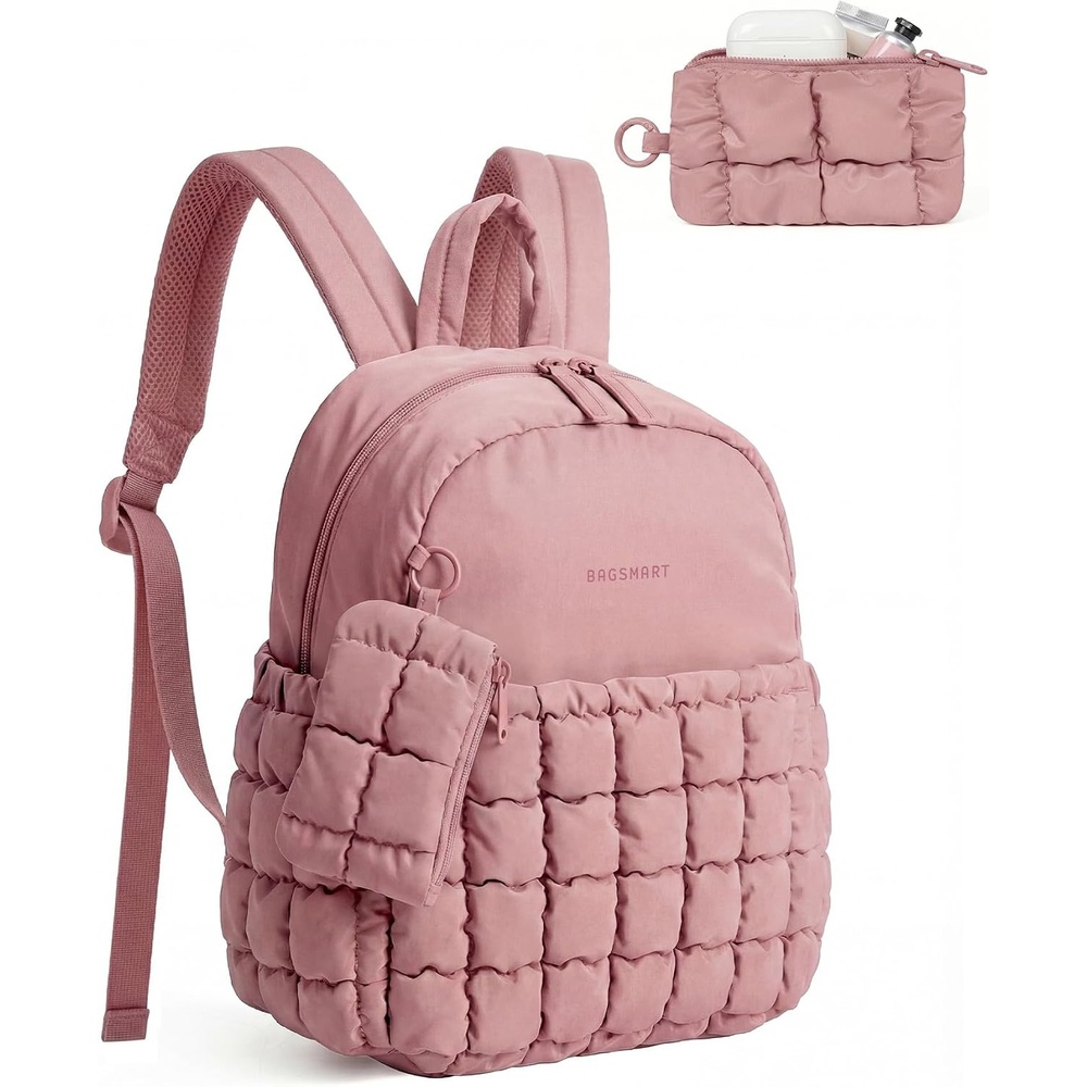image:imageBAGSMART Small Backpacks for Women Puffer Mini Backpack Purse with PouchCdark Pink