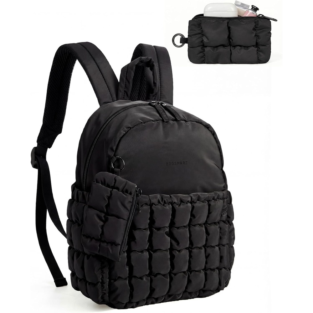 image:imageBAGSMART Small Backpacks for Women Puffer Mini Backpack Purse with PouchCjet Black