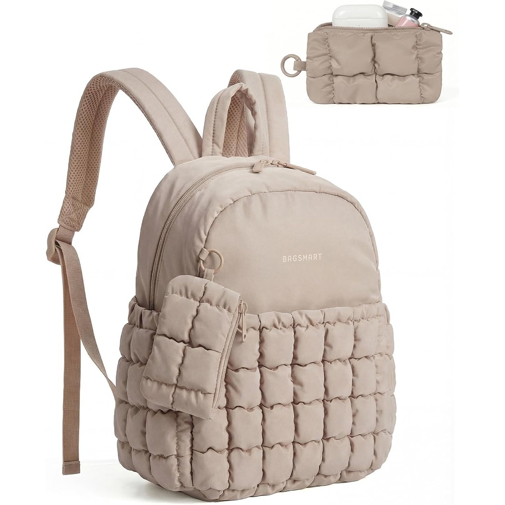 image:imageBAGSMART Small Backpacks for Women Puffer Mini Backpack Purse with PouchClatte Brown