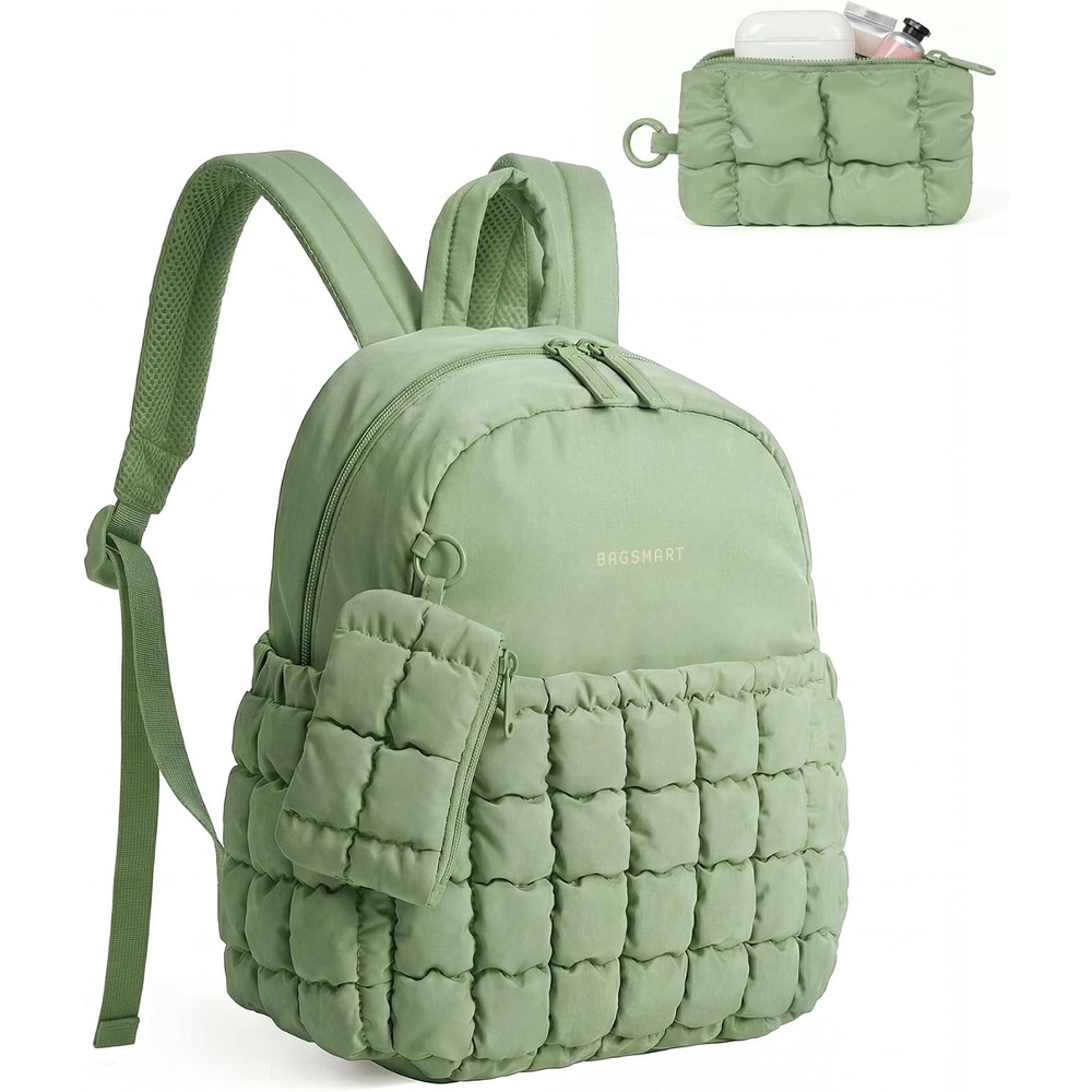 image:imageBAGSMART Small Backpacks for Women Puffer Mini Backpack Purse with PouchCsage Green