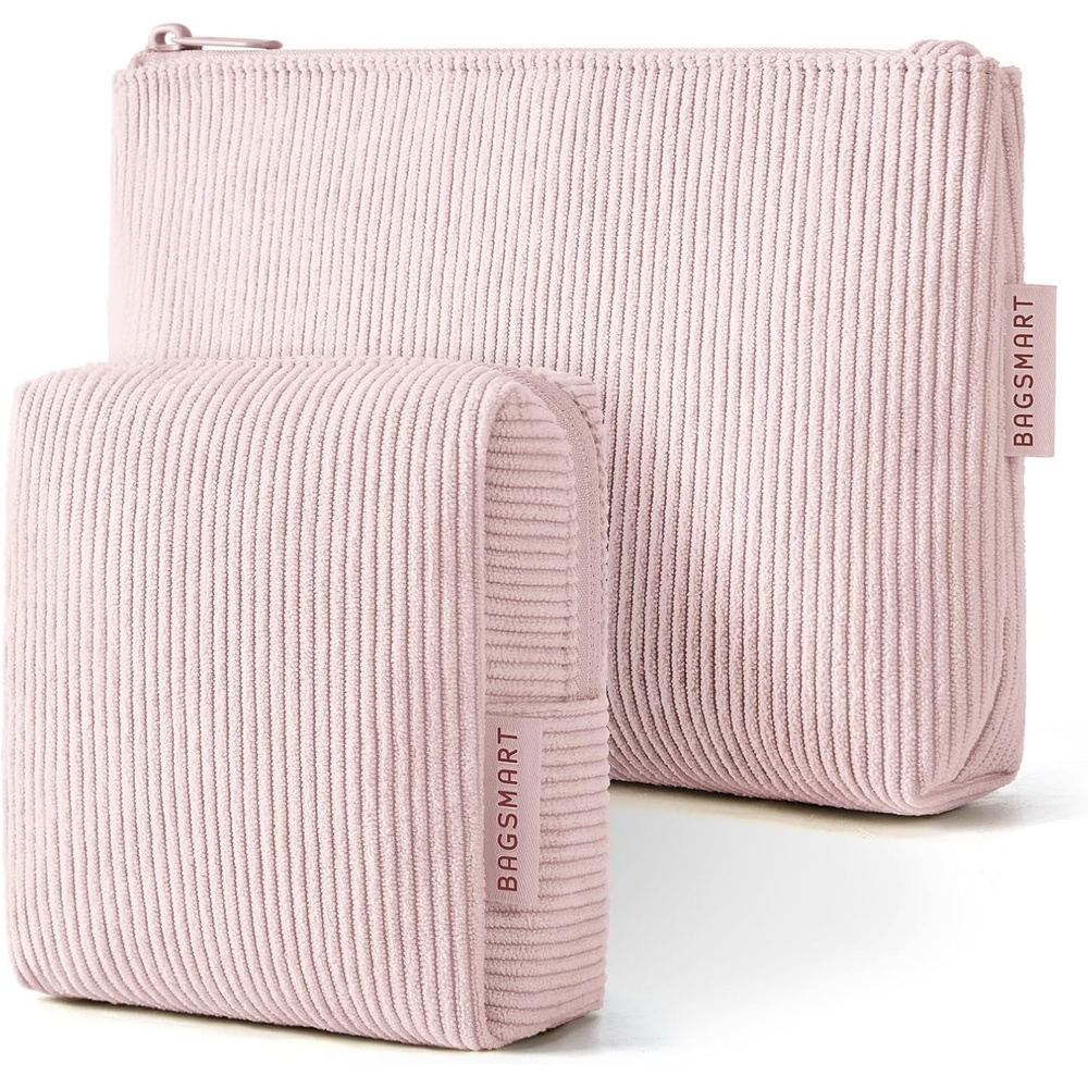 image:imageBAGSMART Small Corduroy Makeup Bag Cosmetic Pouch for Women with Pocket02Baby Pink Set