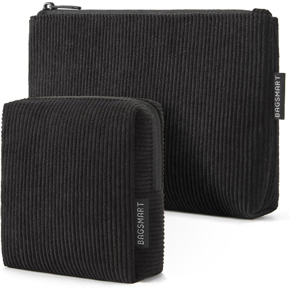image:imageBAGSMART Small Corduroy Makeup Bag Cosmetic Pouch for Women with Pocket02Black Set