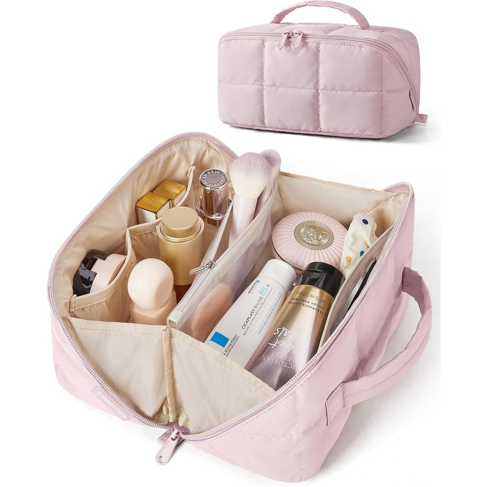 image:imageBAGSMART Spacious Travel Makeup Bag WaterResistant Toiletry OrganizerBaby Pink