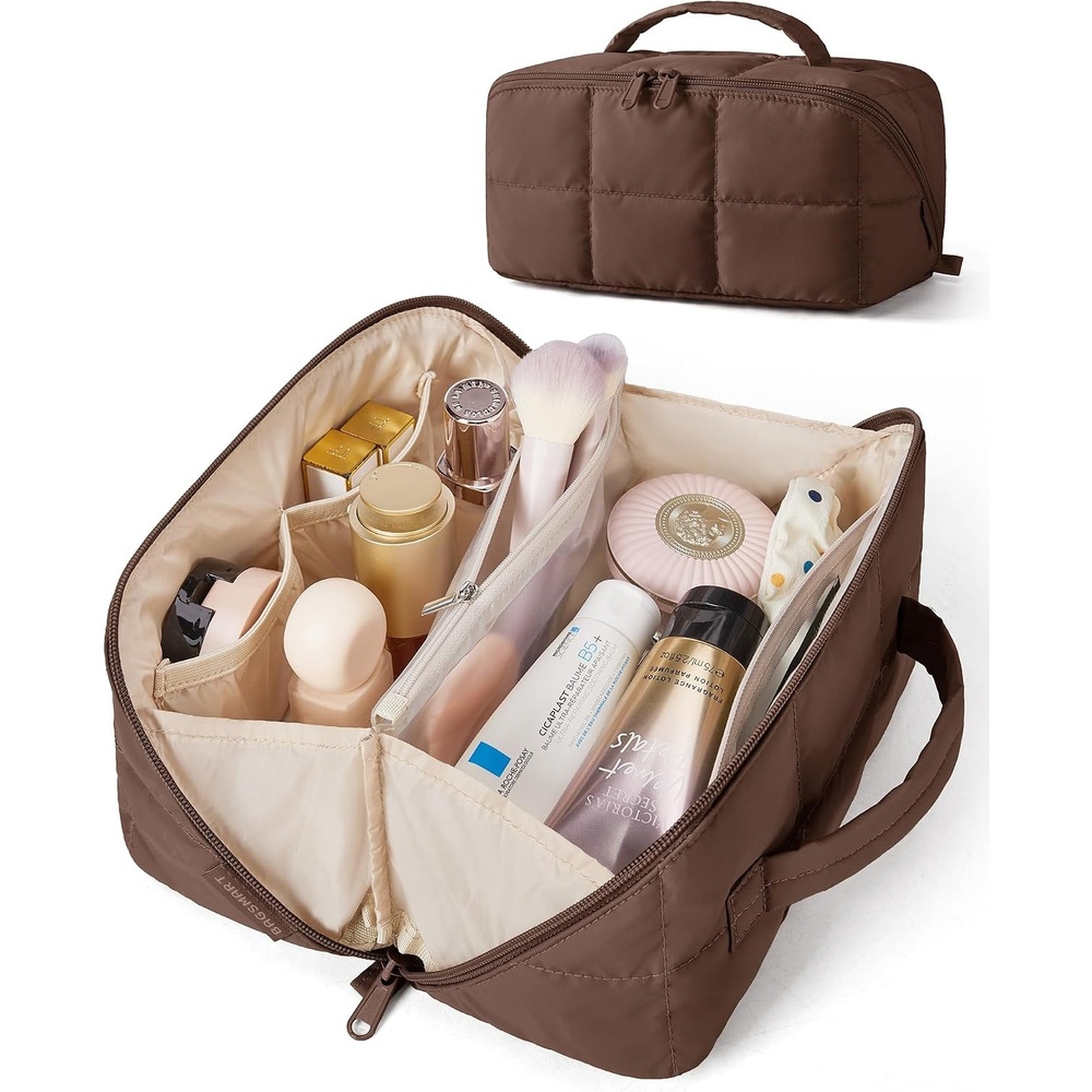 image:imageBAGSMART Spacious Travel Makeup Bag WaterResistant Toiletry OrganizerChocolate Brown