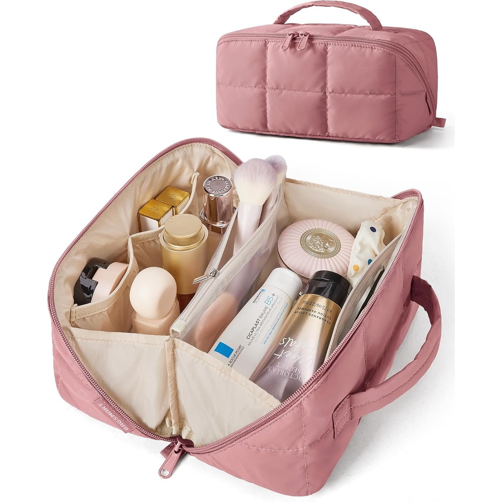 image:imageBAGSMART Spacious Travel Makeup Bag WaterResistant Toiletry OrganizerDark Pink