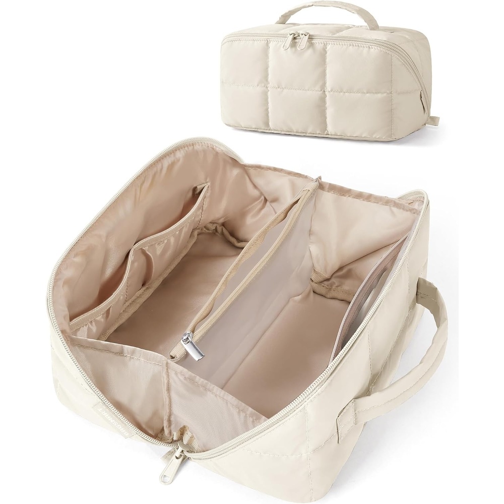 image:imageBAGSMART Spacious Travel Makeup Bag WaterResistant Toiletry OrganizerLight Beige