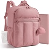 BAGSMART Diaper Backpack with Insulated Pockets & Changing Pad,Black(Dark Pink)