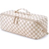 BAGSMART Hair Tool Travel Bag Compatible with Shark FlexStyle, Wide Open(Khaki Brown Checkered Print)