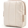 BAGSMART Puffy Padded Travel Makeup Bag Duo Large & Small for Women, Black(10-Khaki Strip)