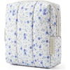 BAGSMART Puffy Padded Travel Makeup Bag Duo Large & Small for Women, Black(11-Blue Ditsy Floral)