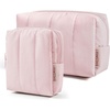 BAGSMART Puffy Padded Travel Makeup Bag Duo Large & Small for Women, Black(12-Baby Pink)