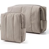 BAGSMART Puffy Padded Travel Makeup Bag Duo Large & Small for Women, Black(14-Brown)