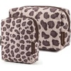 BAGSMART Puffy Padded Travel Makeup Bag Duo Large & Small for Women, Black(17-Leopard)