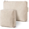 BAGSMART Small Corduroy Makeup Bag, Cosmetic Pouch for Women with Pocket(02-Brown Set)