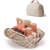 BAGSMART Travel Makeup Bag, Fold-Down Cosmetic Pouch for Women, Pink(Khaki Brown checkered Print)
