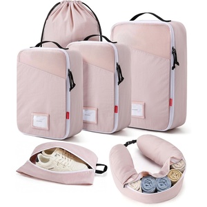 BAGSMART 6 Set Packing Cubes for Travel with Fillable Neck Pillow, Shoe Bag(Baby Pink)