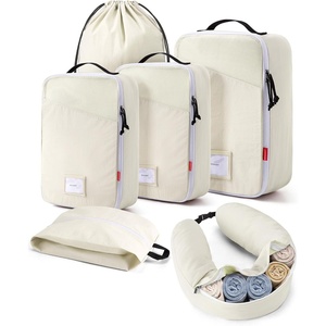 BAGSMART 6 Set Packing Cubes for Travel with Fillable Neck Pillow, Shoe Bag(Beige)