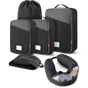 BAGSMART 6 Set Packing Cubes for Travel with Fillable Neck Pillow, Shoe Bag(Black)