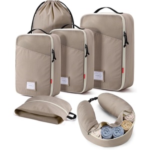 BAGSMART 6 Set Packing Cubes for Travel with Fillable Neck Pillow, Shoe Bag(Camal)