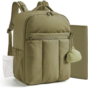 BAGSMART Diaper Backpack with Insulated Pockets & Changing Pad,Black(Green)