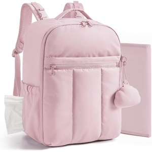 BAGSMART Diaper Backpack with Insulated Pockets & Changing Pad,Black(Pink)