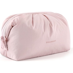 BAGSMART Makeup Bag Travel Toiletry Bag, Cute Make Up Bag, Large Capacity Cosmetic Bags for Women, Wide-open Makeup Pouch Travel Essentials Toiletries Accessories Brushes (Pink)(Pink)