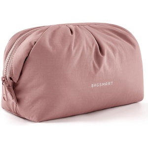 BAGSMART Makeup Bag Travel Toiletry Bag, Cute Make Up Bag, Large Capacity Cosmetic Bags for Women, Wide-open Makeup Pouch Travel Essentials Toiletries Accessories Brushes (Pink)(Dark pink)