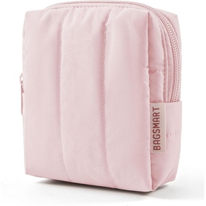 BAGSMART Puffy Padded Travel Makeup Bag Duo Large & Small for Women, Black(01-Baby Pink)