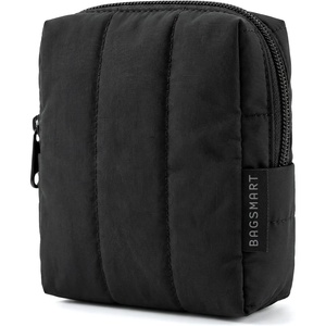 BAGSMART Puffy Padded Travel Makeup Bag Duo Large & Small for Women, Black(02-Black)