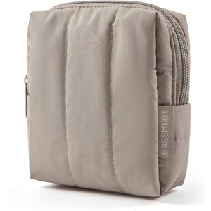 BAGSMART Puffy Padded Travel Makeup Bag Duo Large & Small for Women, Black(03-Greige)