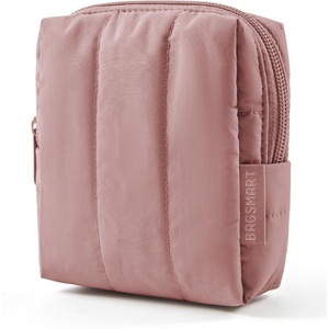 BAGSMART Puffy Padded Travel Makeup Bag Duo Large & Small for Women, Black(04-Dark Pink)