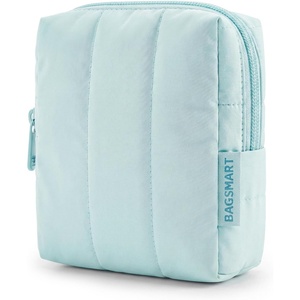 BAGSMART Puffy Padded Travel Makeup Bag Duo Large & Small for Women, Black(05-Blue)