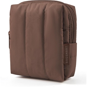 BAGSMART Puffy Padded Travel Makeup Bag Duo Large & Small for Women, Black(07-Chocolate)