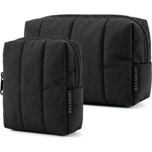 BAGSMART Puffy Padded Travel Makeup Bag Duo Large & Small for Women, Black(13-Black)