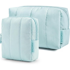 BAGSMART Puffy Padded Travel Makeup Bag Duo Large & Small for Women, Black(15-Blue)