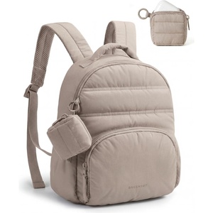 BAGSMART Small Backpacks for Women, Puffer Mini Backpack Purse with Pouch(A-latte Brown)
