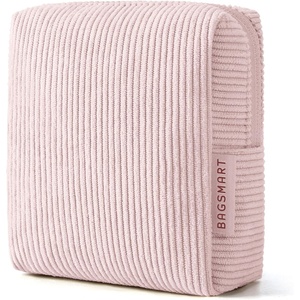 BAGSMART Small Corduroy Makeup Bag, Cosmetic Pouch for Women with Pocket(01-Baby Pink Mini)