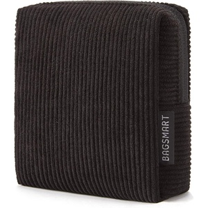 BAGSMART Small Corduroy Makeup Bag, Cosmetic Pouch for Women with Pocket(01-Black Mini)