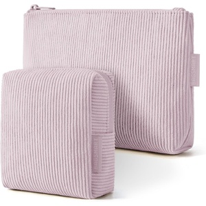 BAGSMART Small Corduroy Makeup Bag, Cosmetic Pouch for Women with Pocket(02-Lavender Purple Set)