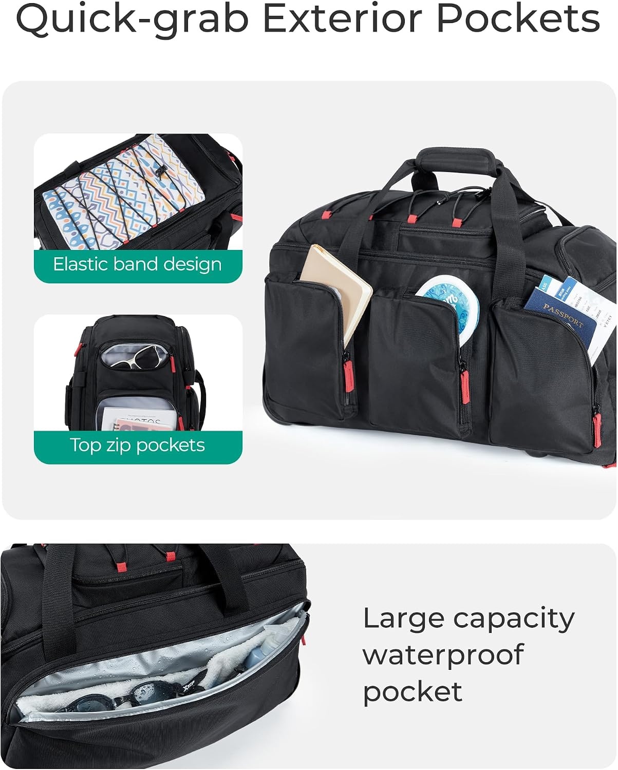 image:imageBAGSMART Rolling Duffle Bag with Wheels 36L Travel Bag with Waterproof Pockets AirlineApproved Carry On Duffel Bag with Handle Clame