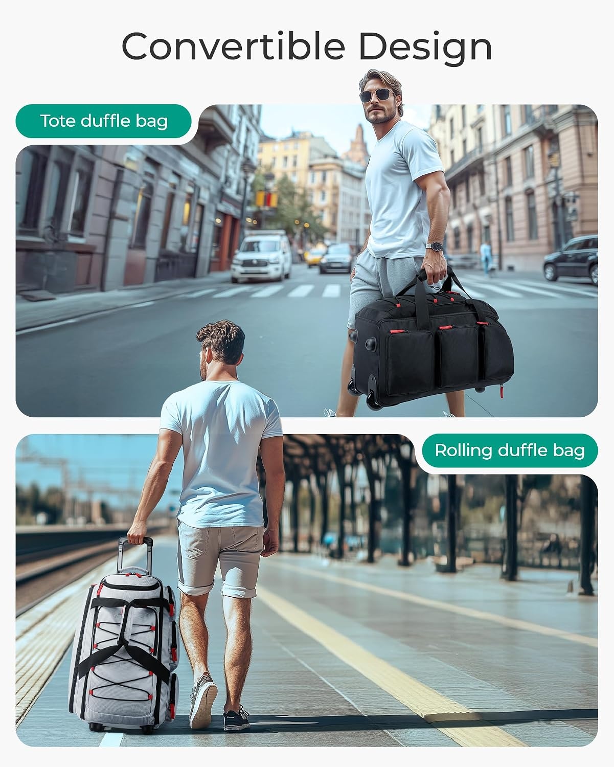 image:imageBAGSMART Rolling Duffle Bag with Wheels 36L Travel Bag with Waterproof Pockets AirlineApproved Carry On Duffel Bag with Handle Clame