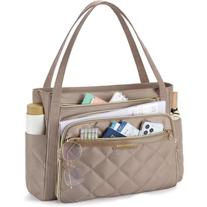 BAGSMART Teacher Tote Bag for Women 15.6in Quilted with Insulated Pocket & Nurse Bag Features (Brown)(Brown)